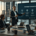 Chief business officer présentant stratégie en réunion