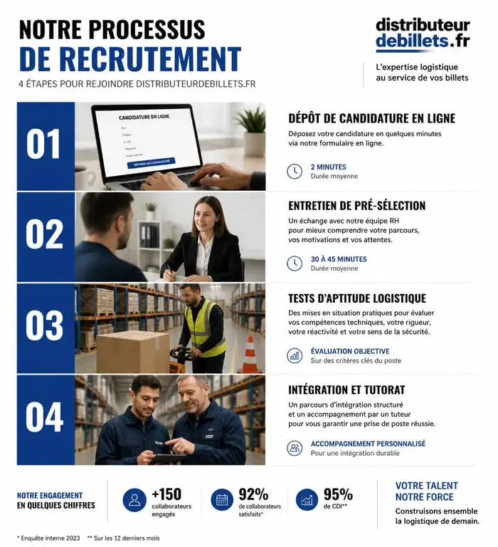 Processus de recrutement chez distributeurdebillets.fr : étapes de la candidature à l'intégration