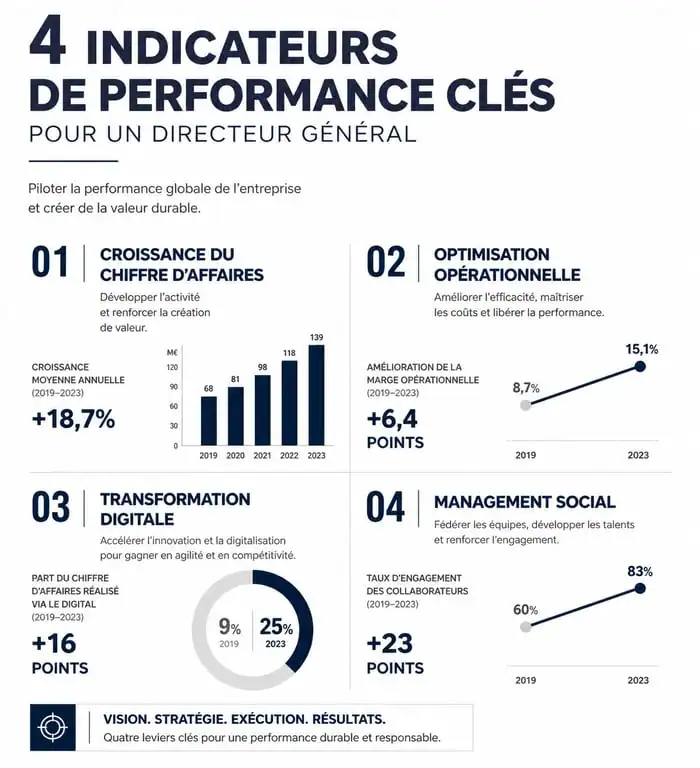 Exemple d'indicateurs de performance chiffrés pour un cv directeur général