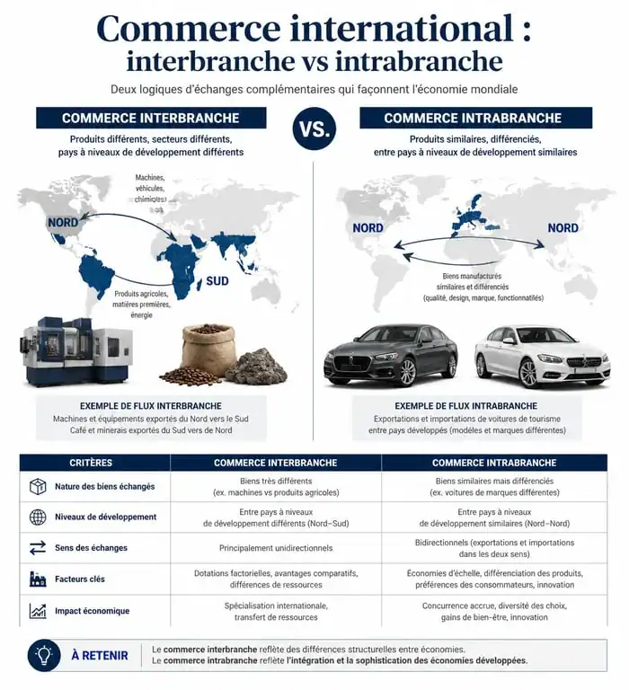 Schéma comparatif des flux de commerce interbranche et commerce intrabranche