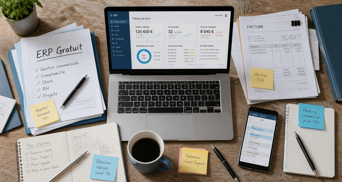 logiciel erp gratuit sur bureau moderne
