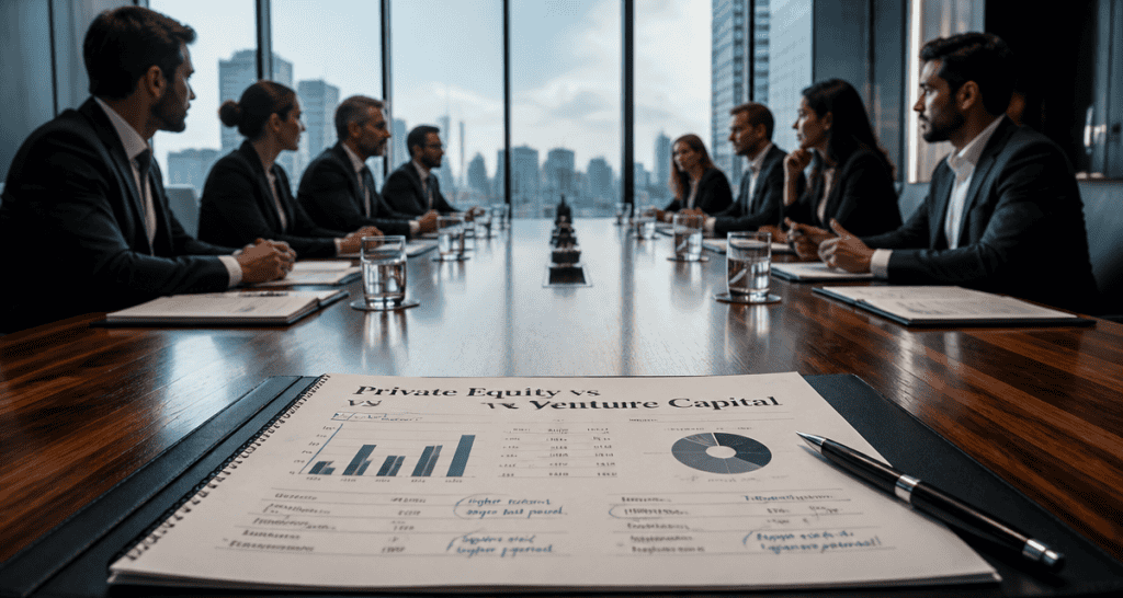 Private equity vs venture capital en salle de réunion