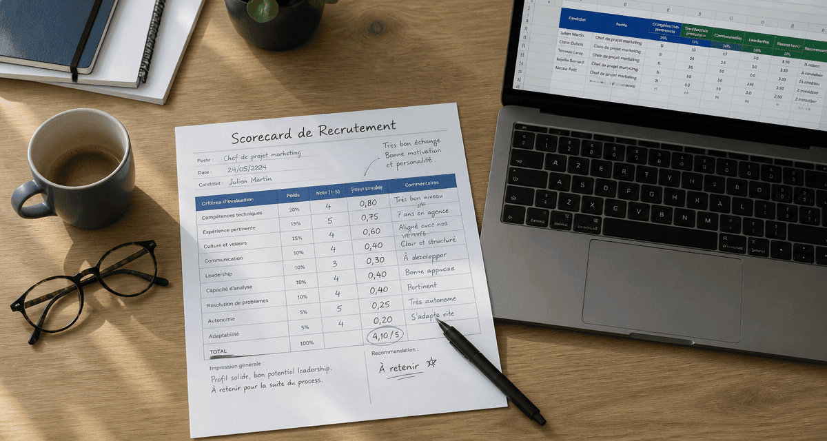 scorecard recrutement imprimée sur bureau moderne