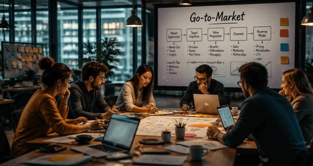 équipe en réunion pour stratégie go to market