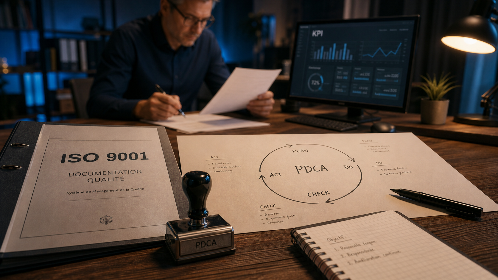 Définition démarche qualité : PDCA, ISO 9001 et KPI en bureau