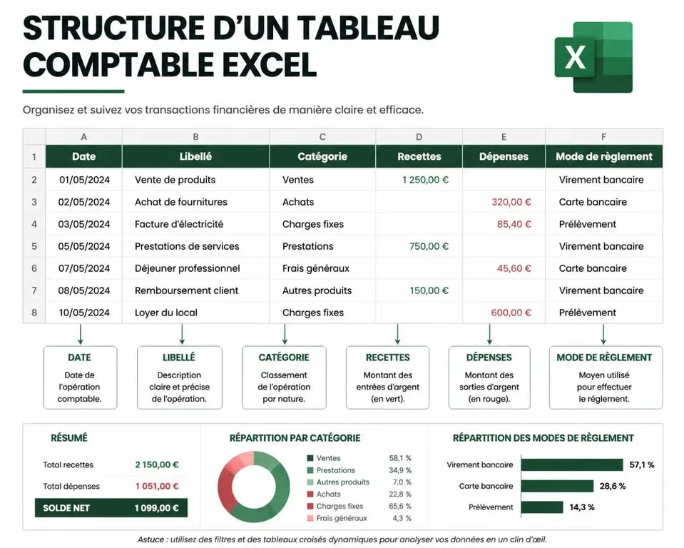 Structure type d'un tableau comptable Excel gratuit pour TPE et indépendants