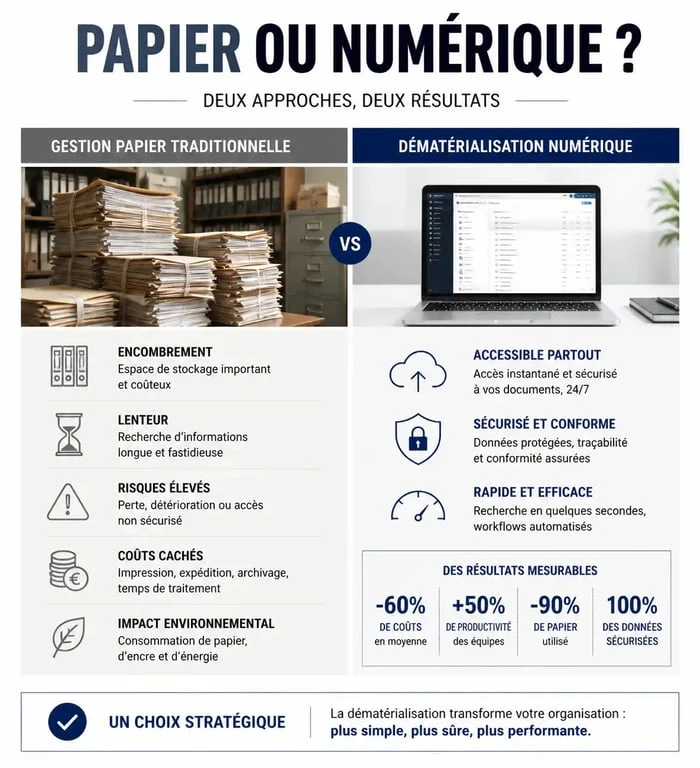 Infographie comparative : avantages et inconvénients de la dématérialisation en entreprise