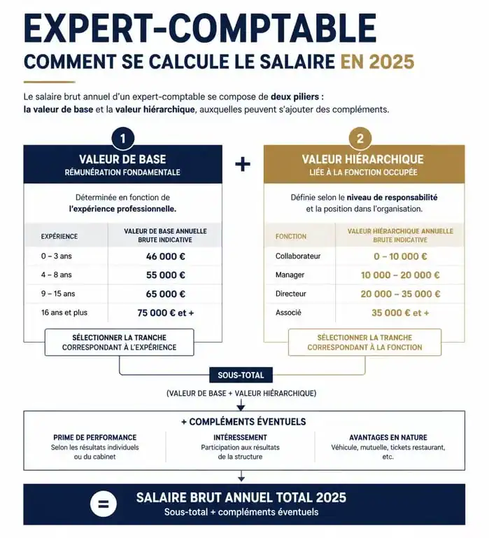 Schéma explicatif de la grille de salaire expert comptable 2025 et mécanisme de calcul des points conventionnels