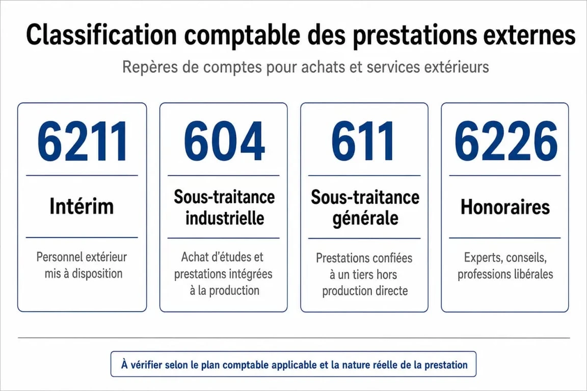 Classification des comptes comptables pour l'intérim et la sous-traitance