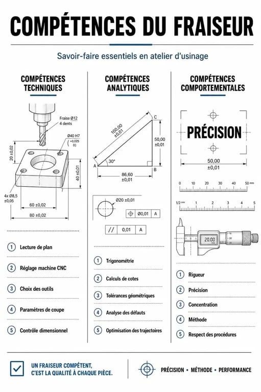 Infographie des compétences clés pour le métier de fraiseur