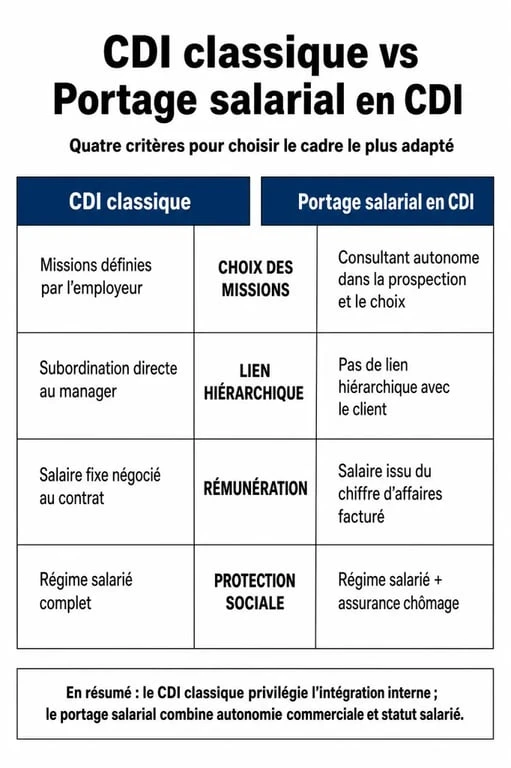Comparatif CDI classique et portage salarial en CDI pour les consultants indépendants