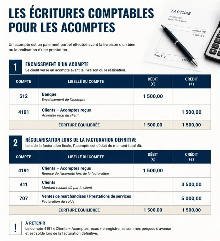 Schéma comptable pour comptabiliser un acompte fournisseur et client