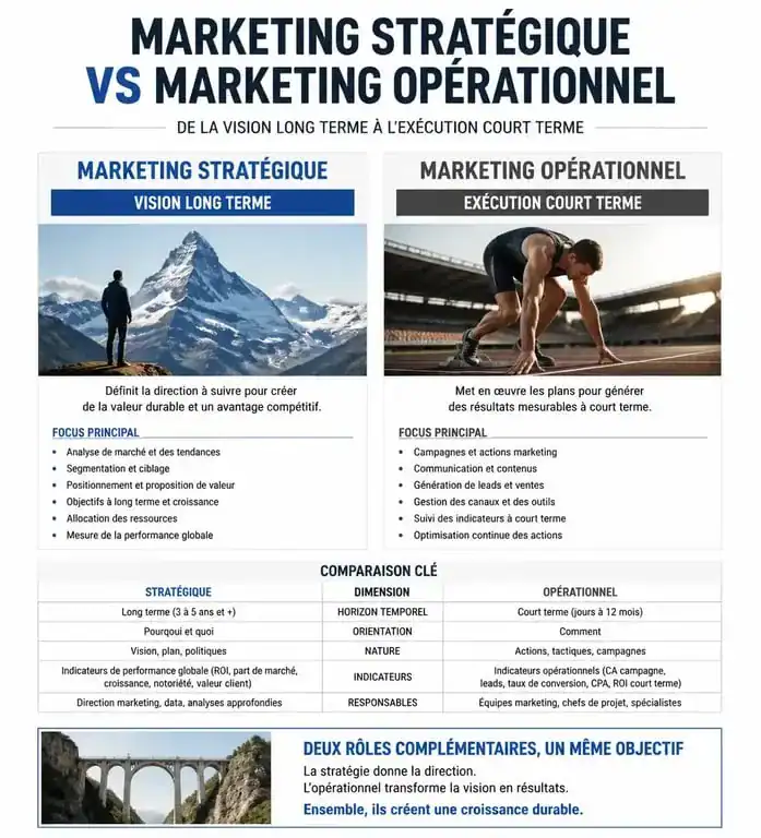 Infographie comparative entre le marketing stratégique et le marketing opérationnel