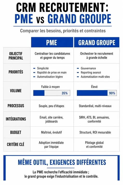 Infographie comparative des besoins en CRM recrutement entre PME et grandes entreprises