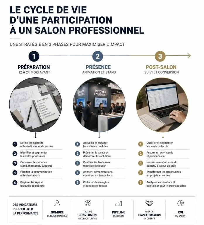 Infographie des étapes clés pour réussir sa participation salon professionnel