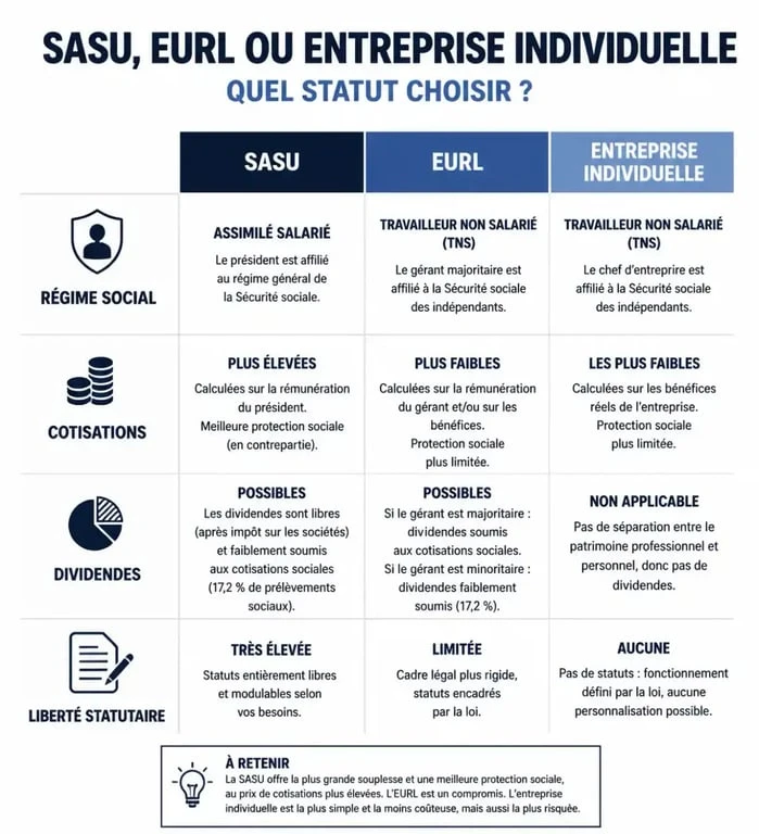 Comparatif des formes juridiques SASU, EURL et Entreprise Individuelle pour les entrepreneurs