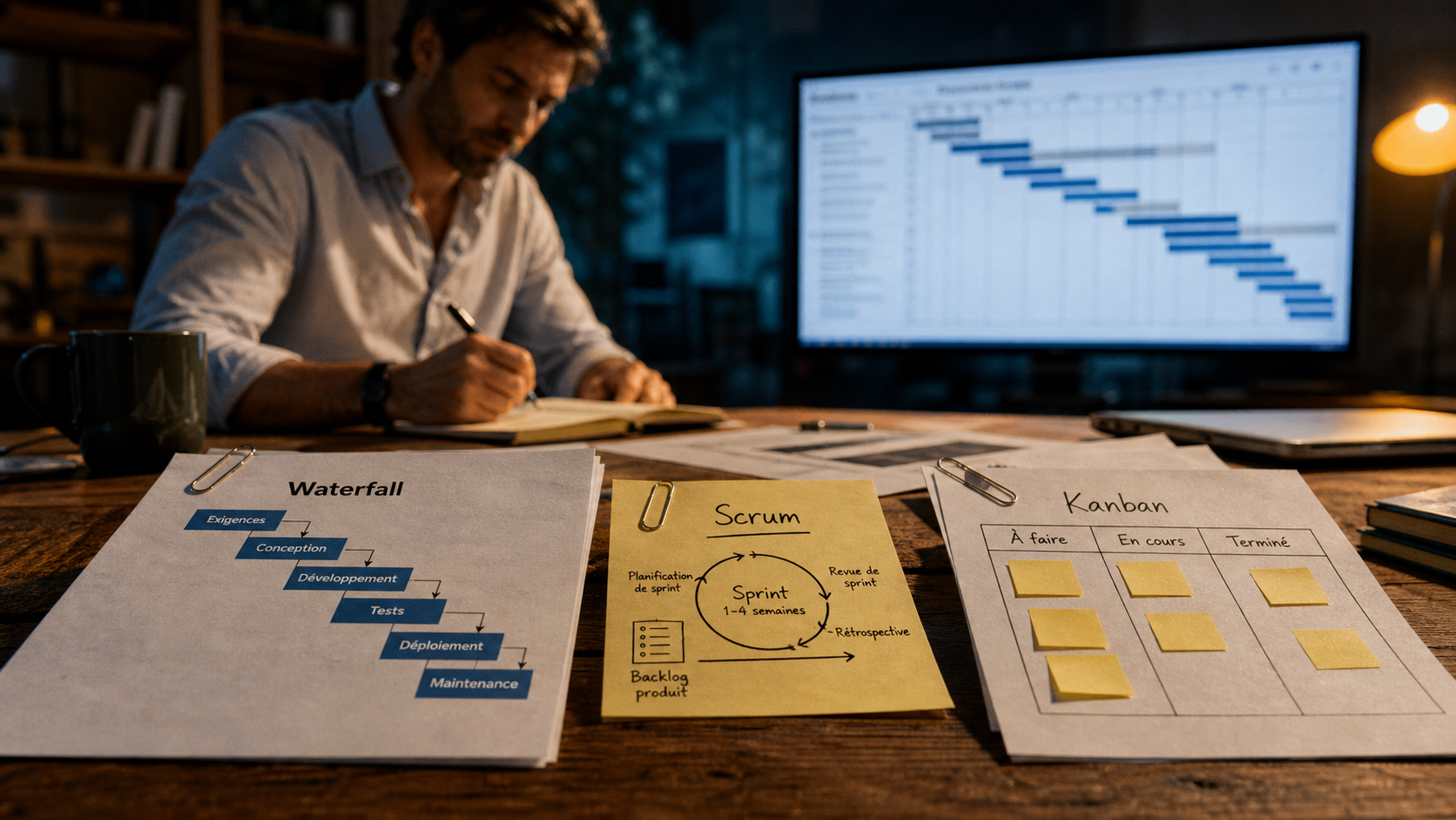 methode gestion de projet : Waterfall, Scrum et Kanban pour livrer sans épuiser