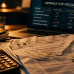 Optimisation fiscale définition : documents fiscaux et calculatrice sur bureau