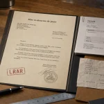 Lettre mise en demeure de payer en LRAR, dossier et enveloppe kraft