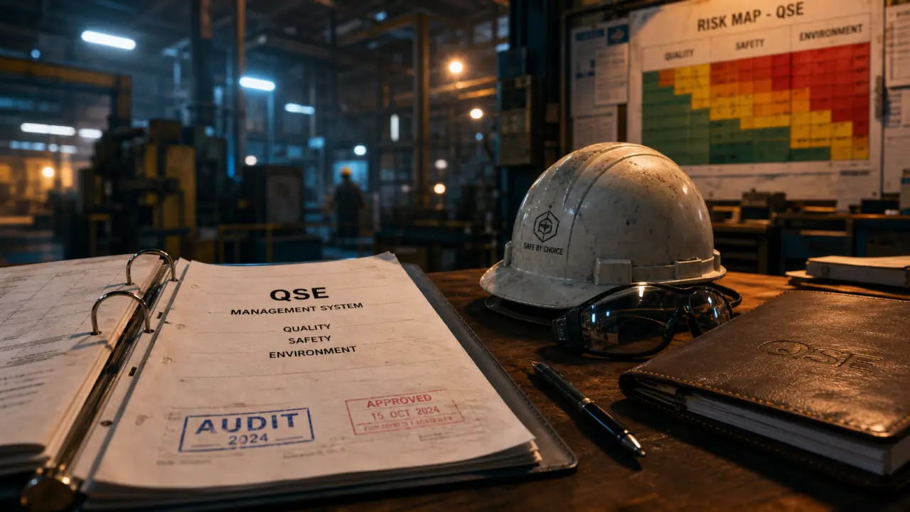 QSE entreprise : qualité, sécurité, environnement en bureau industriel