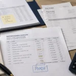 Comptabilité fiche métier : factures et matériel comptable sur table