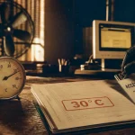 Température droit de retrait au travail : thermomètre 30°C en bureau chaud
