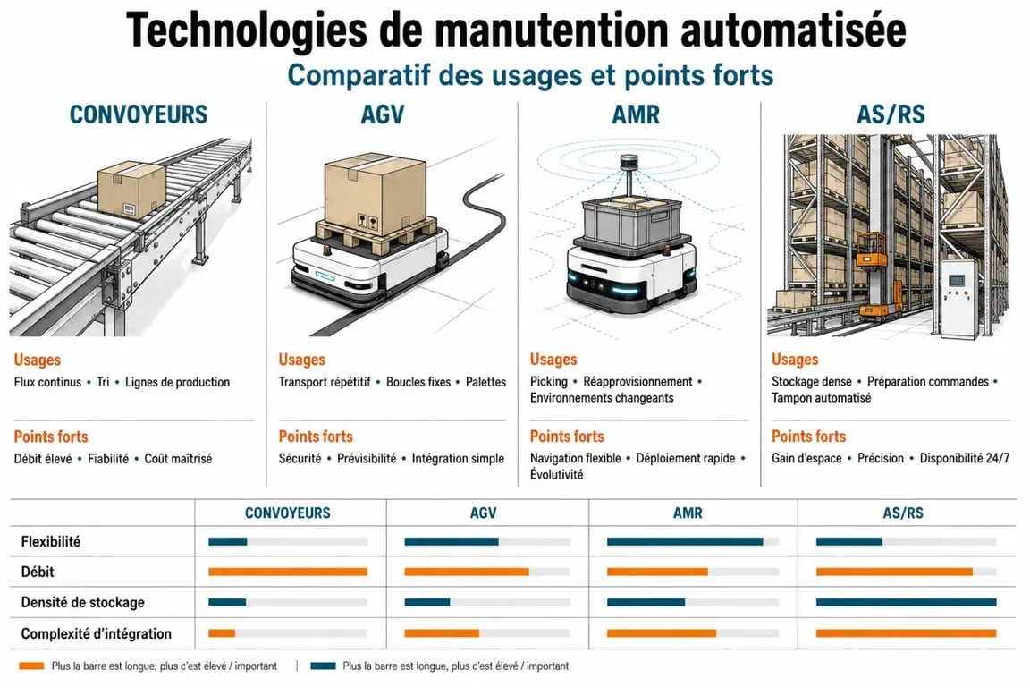 Comparatif des technologies de manutention automatisée