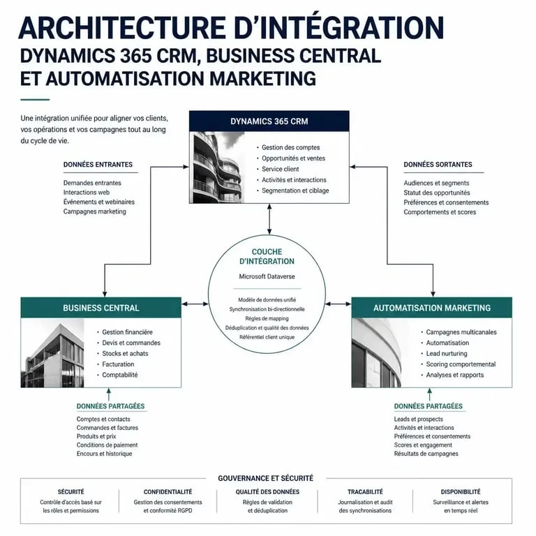 Architecture d'intégration entre Microsoft Dynamics 365 et logiciels marketing digital