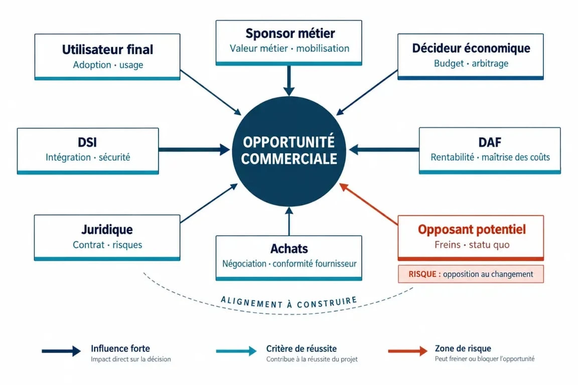 Schéma de cartographie pour optimiser son processus de vente B2B complexe et identifier les décideurs