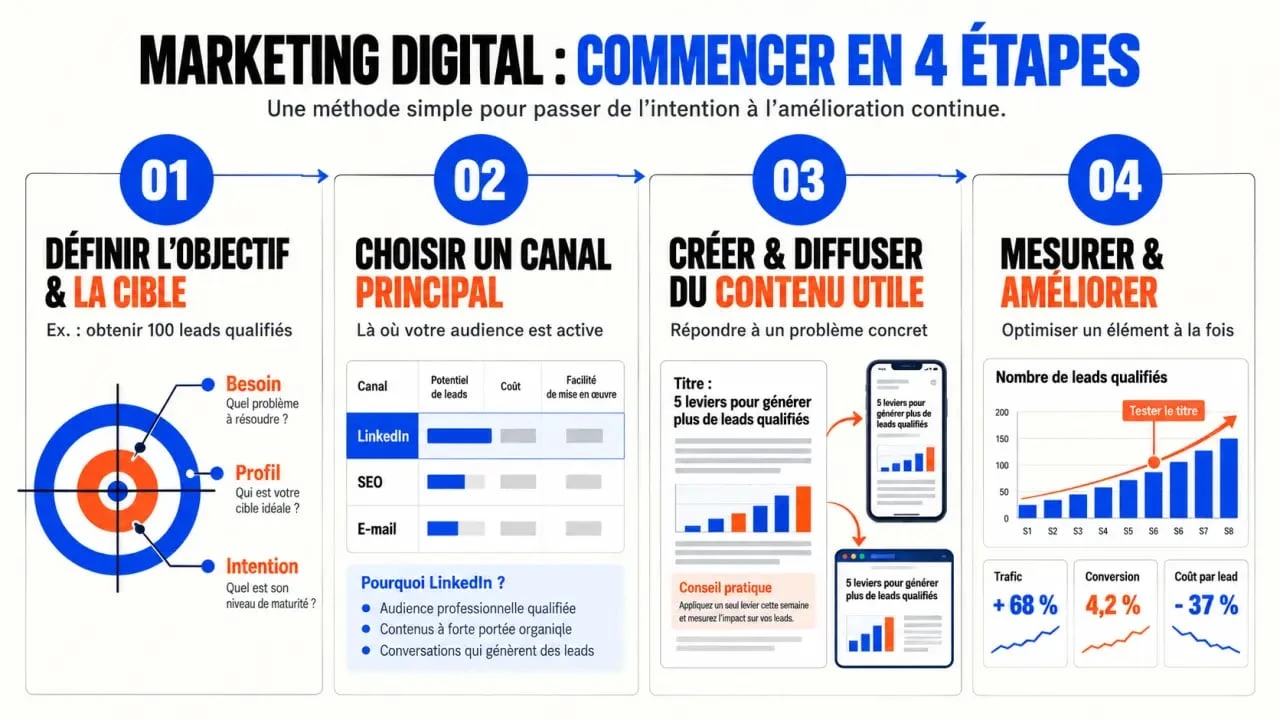 Illustration des étapes pour comprendre comment se lancer dans le marketing digital