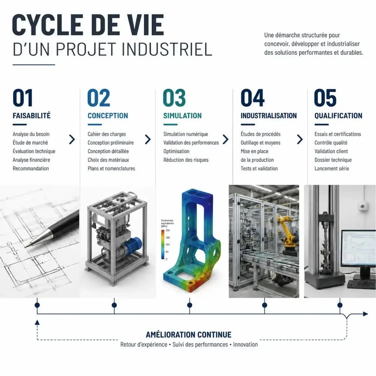 Cycle de vie d'un projet industriel géré par un bureau d'études industriel