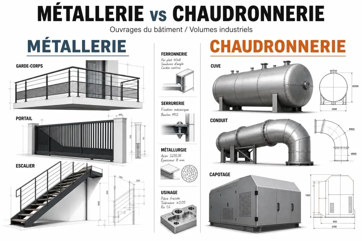 Comparaison métallerie chaudronnerie entre ouvrages du bâtiment et volumes industriels