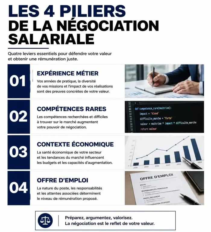 Infographie des critères de fixation des prétentions salariales