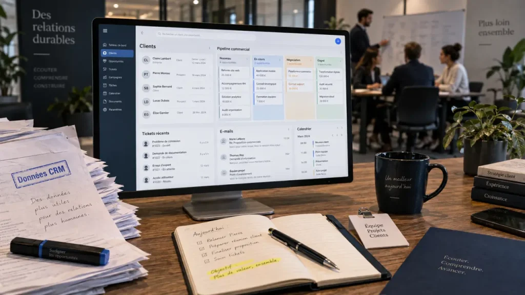 Les fonctionnalités CRM relient les données, les équipes et le parcours client
