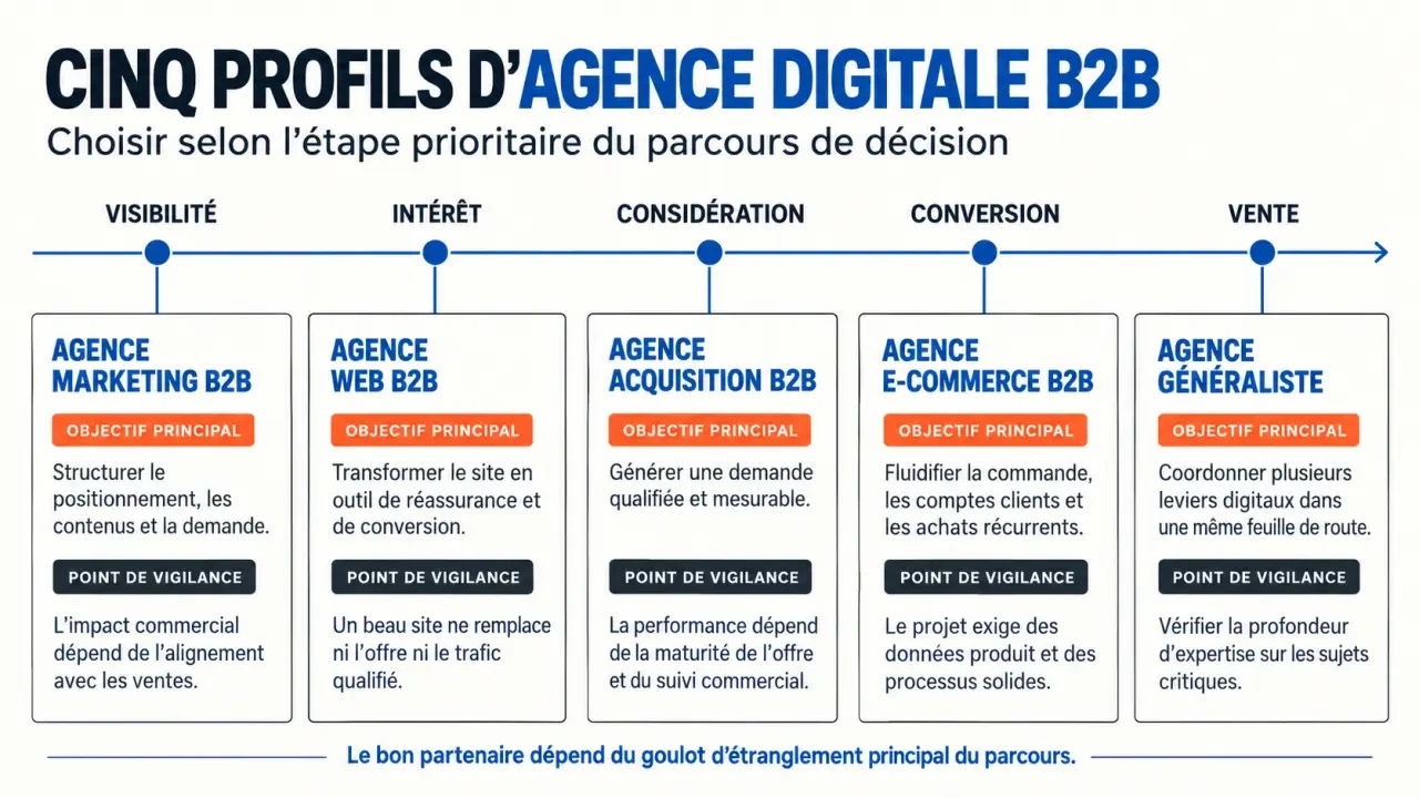 Infographie des profils d’agence digitale B2B et de leurs expertises
