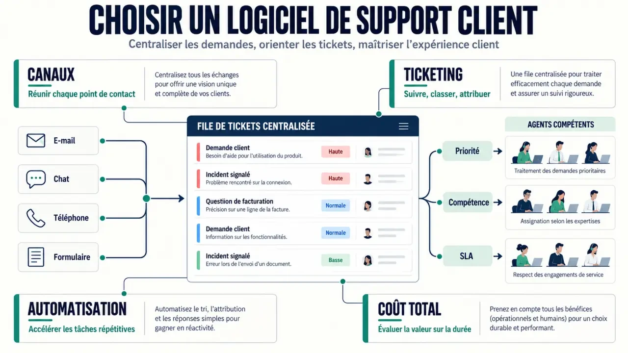 Logiciel de support client : centralisation des tickets, routage et critères de choix